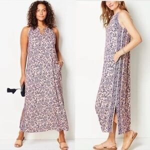 J.Jill Blush & Blue Floral Island Breeze Maxi Halter Neck Dress Extra Small Pet.